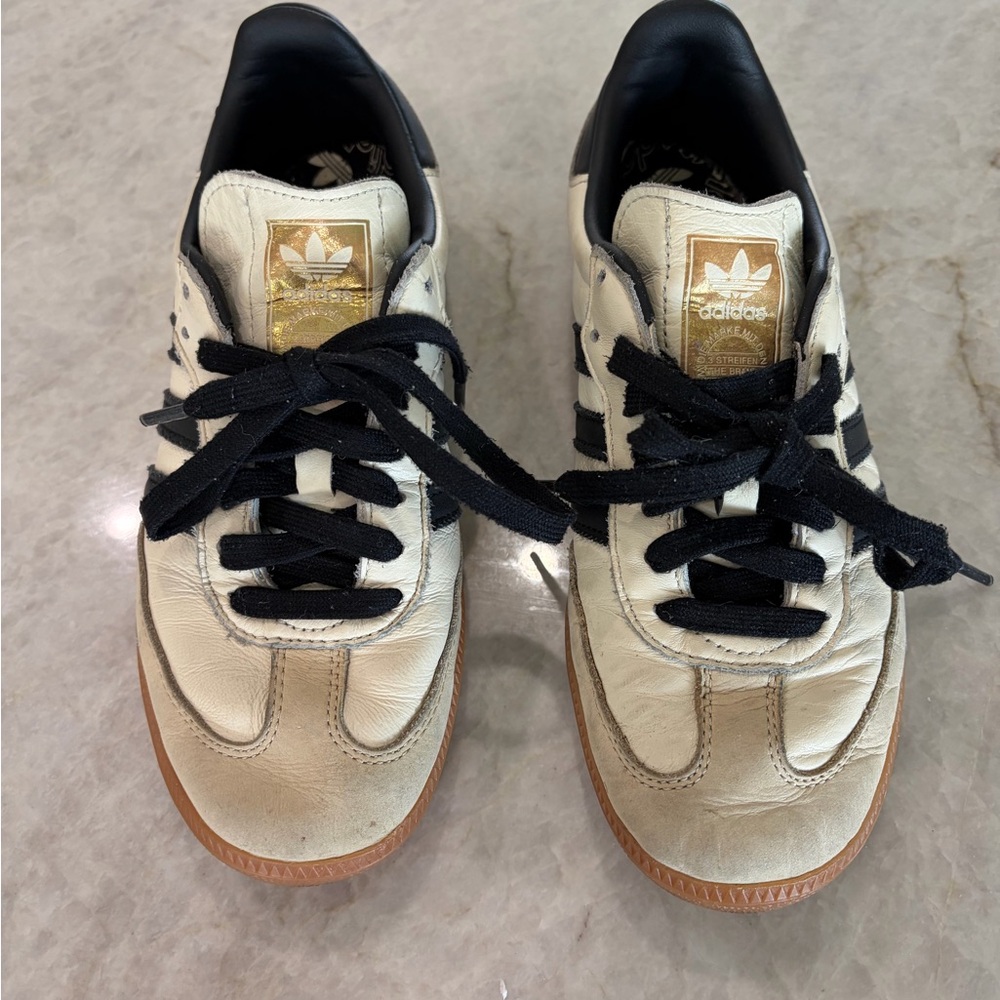 adidas Cream & Black Leather Sneakers with Gum Sole
